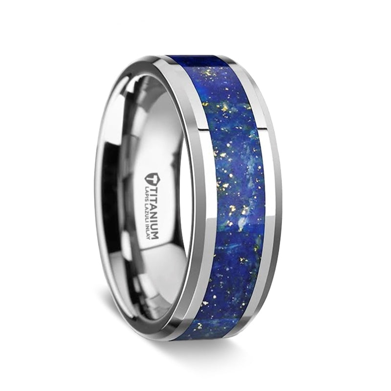 Titanium Wedding Band with Malone Blue Lapis Inlay