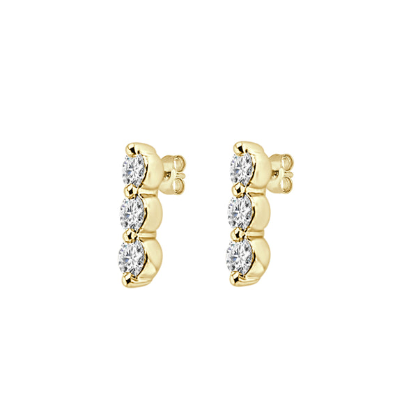 10 Karat Yellow Gold Three Stone Stud Earrings with Natural Diamond - Round Shape 0.33 Carat