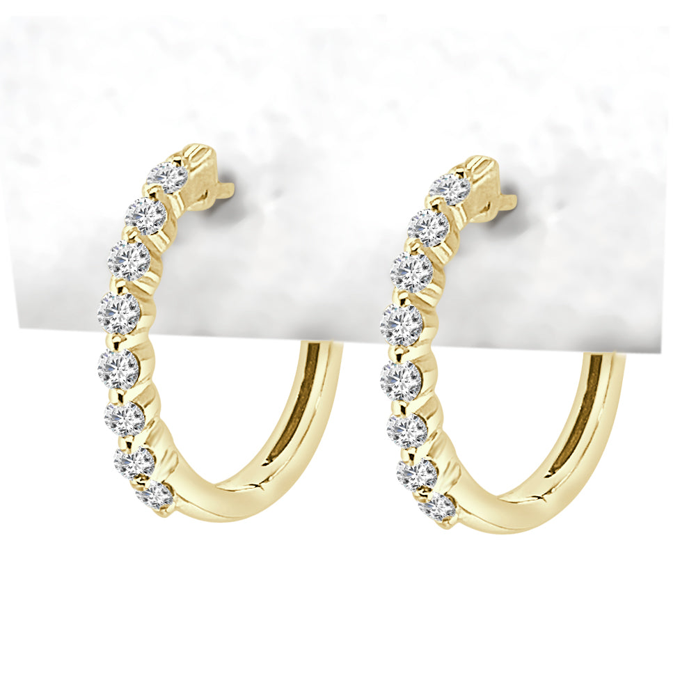 10K Yellow Gold Classic Diamond Hoop Earrings with Natural Round Shape 0.33 ct Diamonds