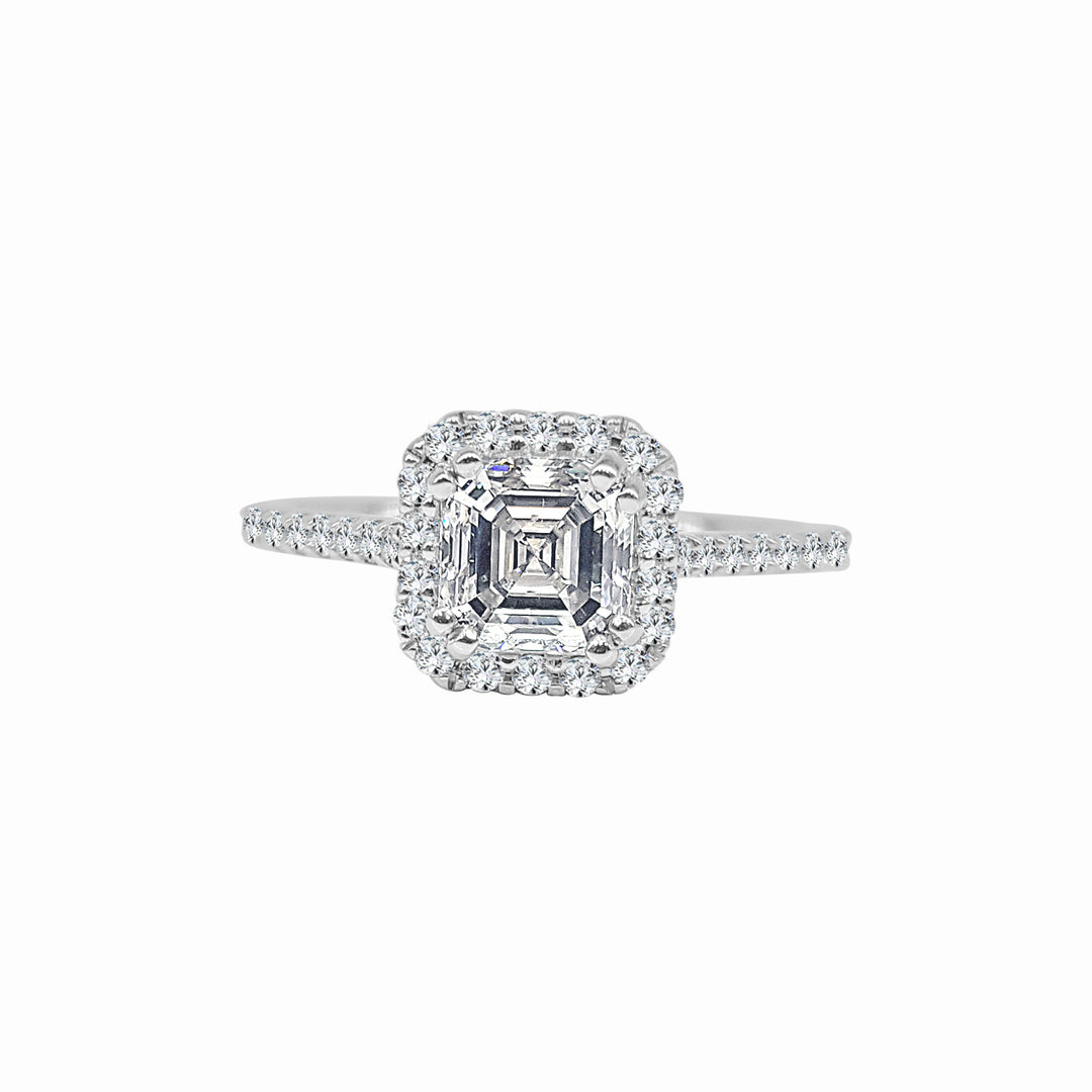 Sparkling Elegance: Asscher Cut 14 Karat White Gold Engagement Ring with Natural Diamond