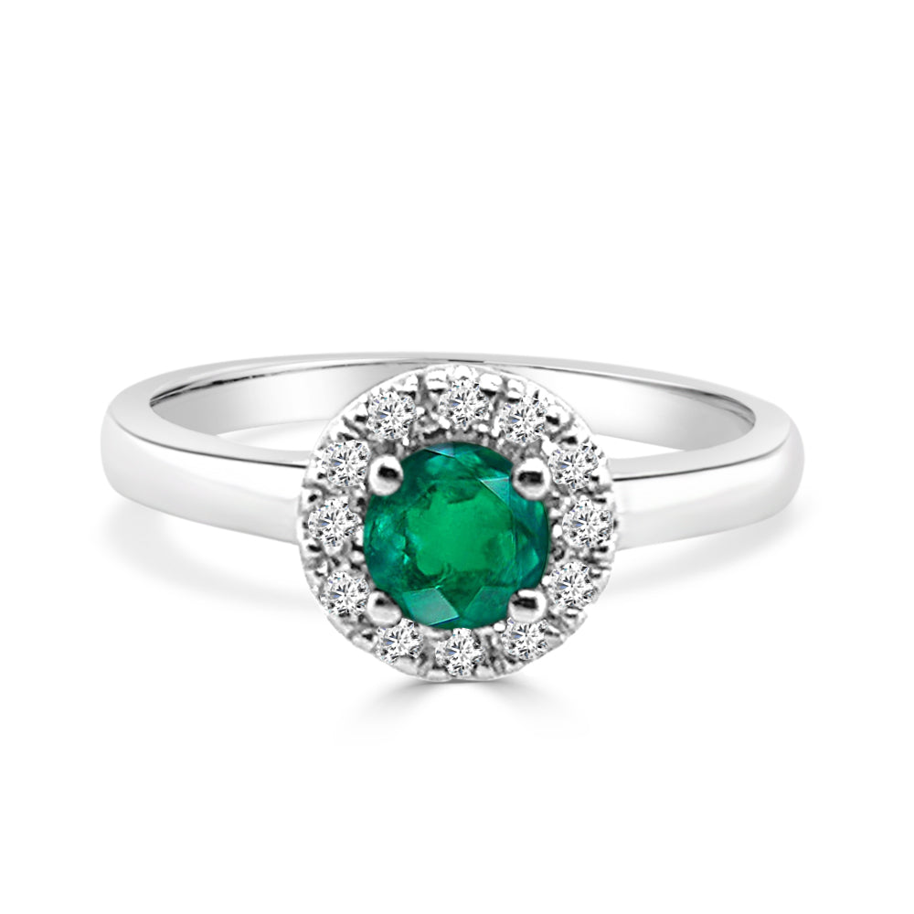 14 Karat White Gold Round Diamond and Emerald Ring - 0.50 Carat