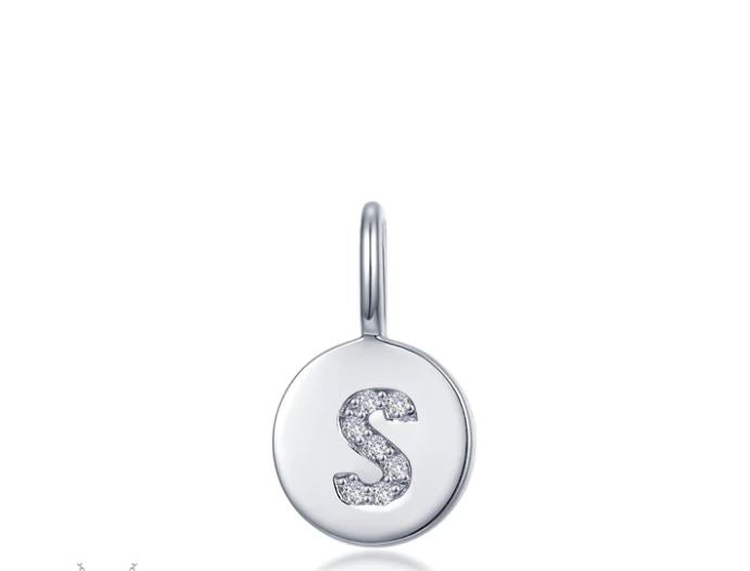 Letter S Platinum Coated Sterling Silver Necklace with Lassaire Accents