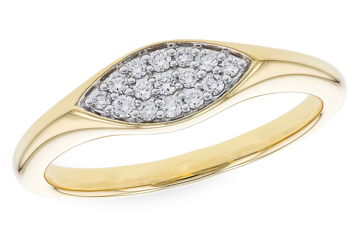 14K Yellow Gold Pave Signet Ring with Natural Diamond 0.14 ct