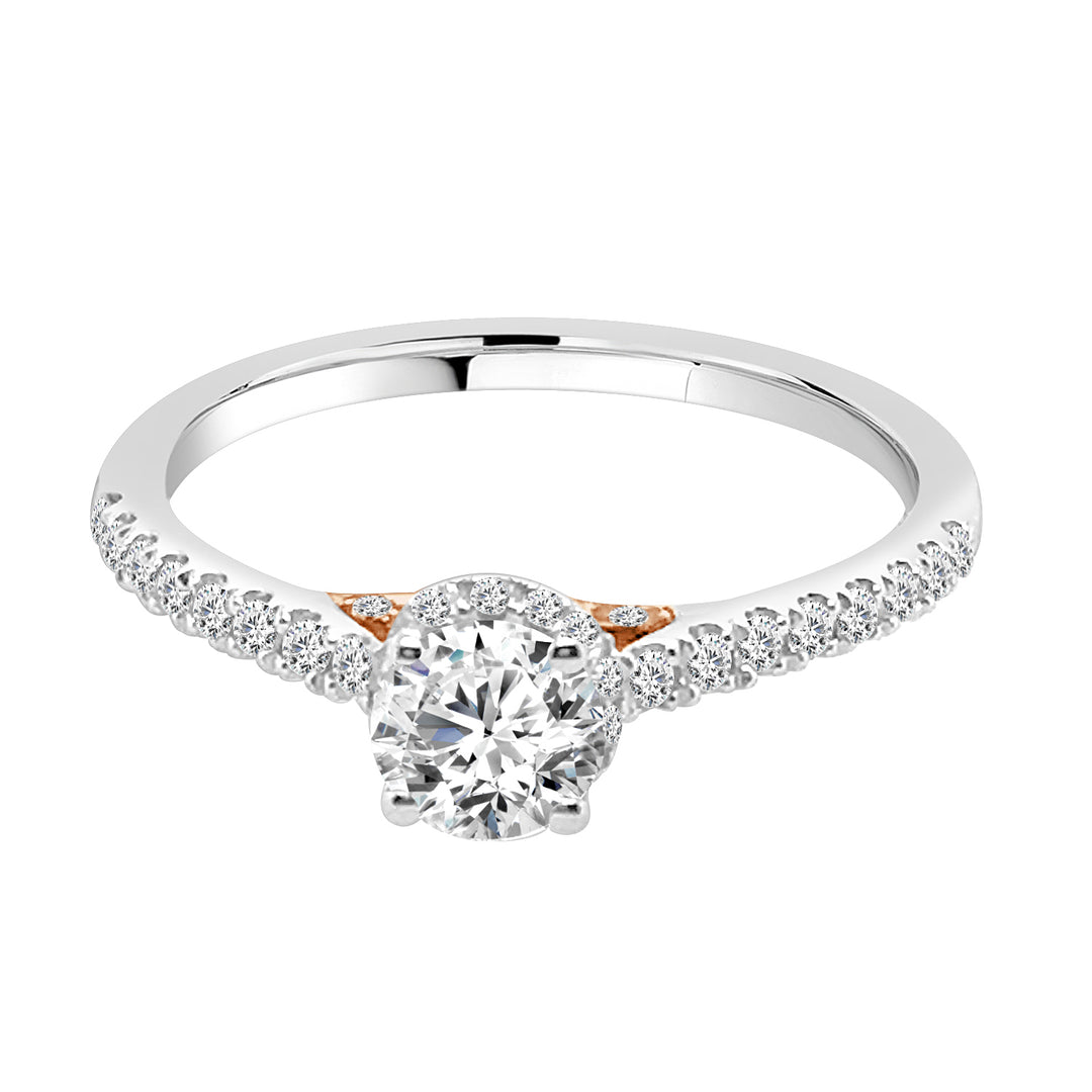 Rose Gold Romance: 14 Karat Two-Tone Round Engagement Ring with Natural Diamond Accents