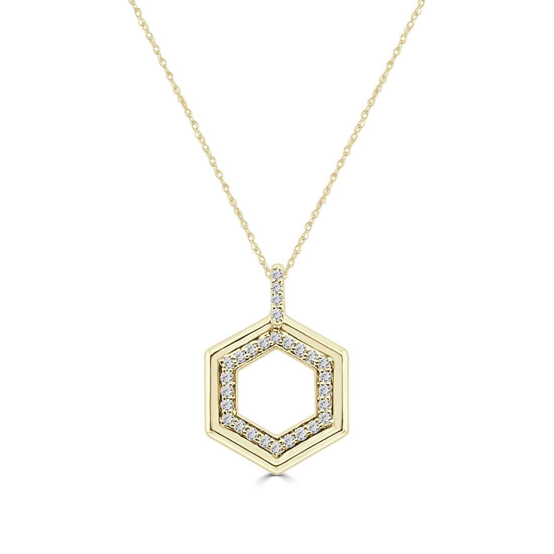 Hexagon Diamond Pendant Necklace in 14 Karat Yellow Gold