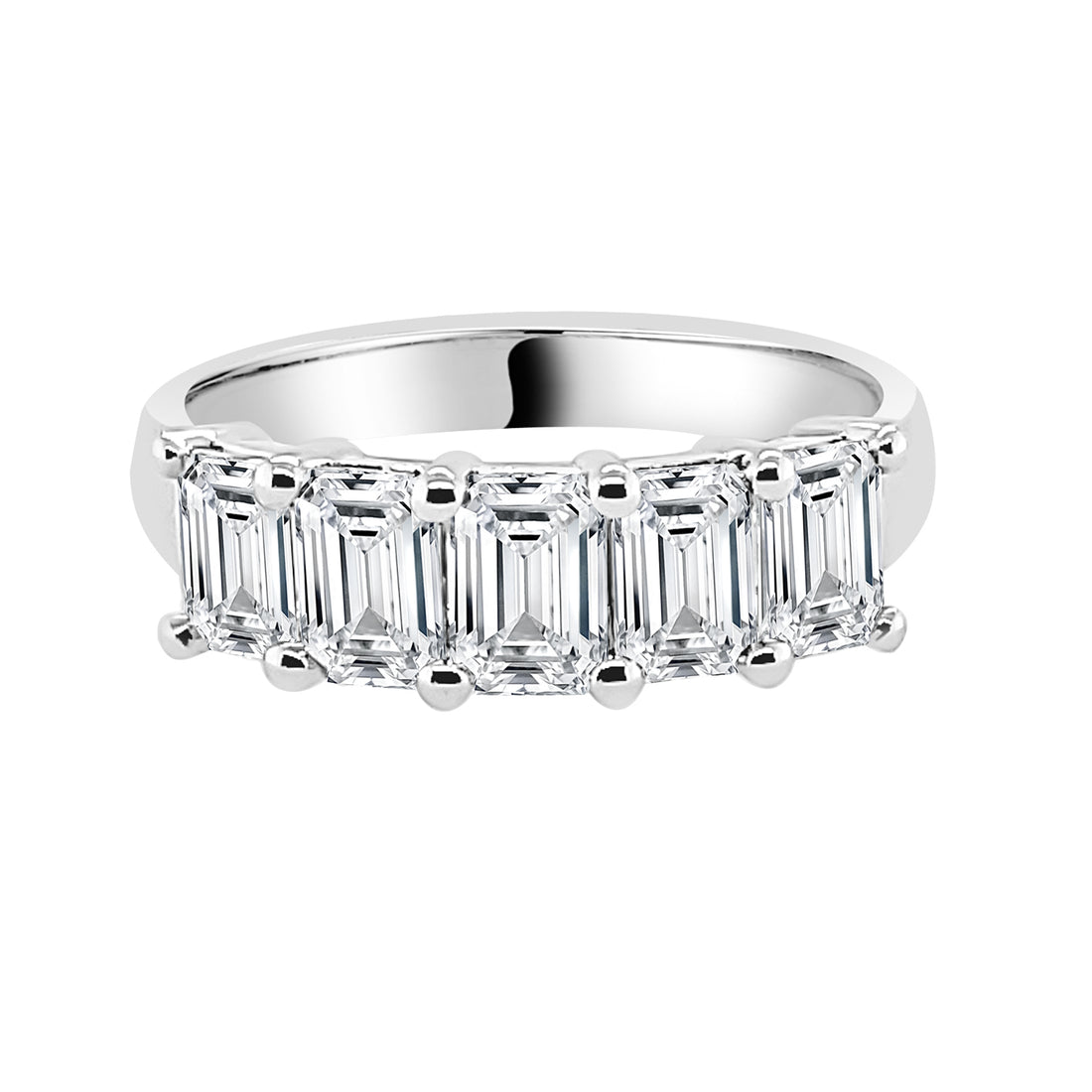 Five Stone Lab Diamond Ring in 14 Karat White Gold with Emerald Shape - Size 2