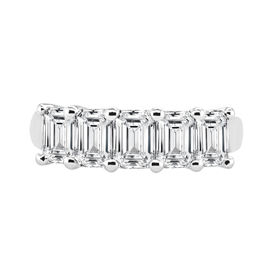 Five Stone Lab Diamond Ring in 14 Karat White Gold with Emerald Shape - Size 2