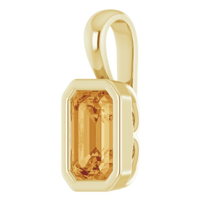 14 Karat Yellow Gold Bezel Set Emerald Cut Citrine Pendant Necklace