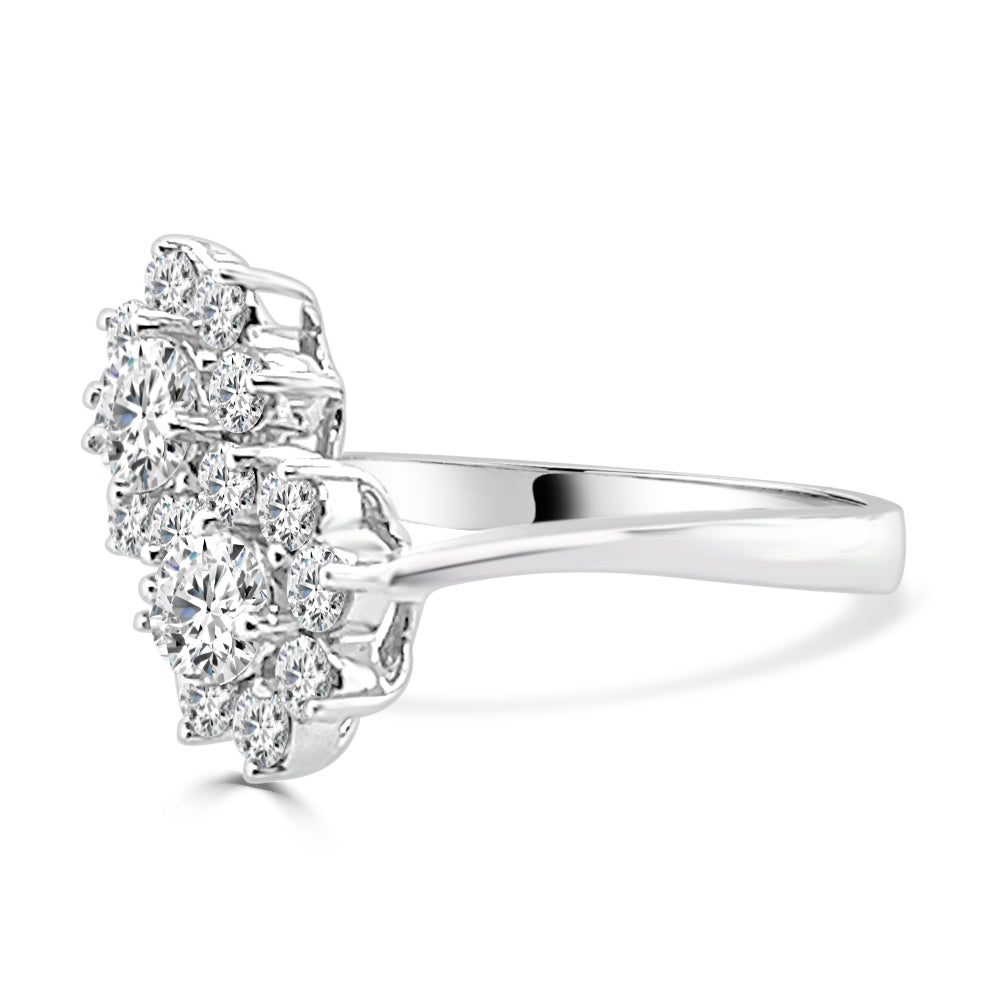 14K White Gold Floral Diamond Ring - Round Shape, 1.50 Carat Natural Diamond