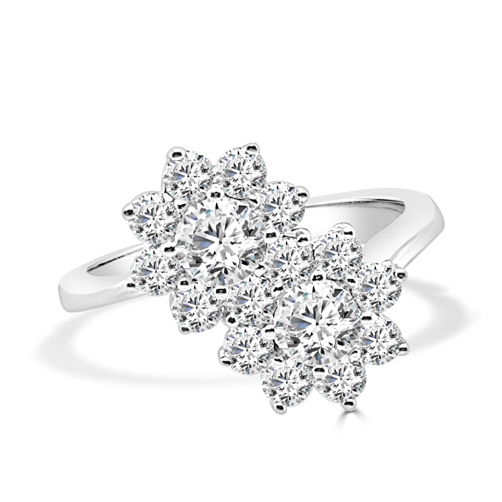 14K White Gold Floral Diamond Ring - Round Shape, 1.50 Carat Natural Diamond