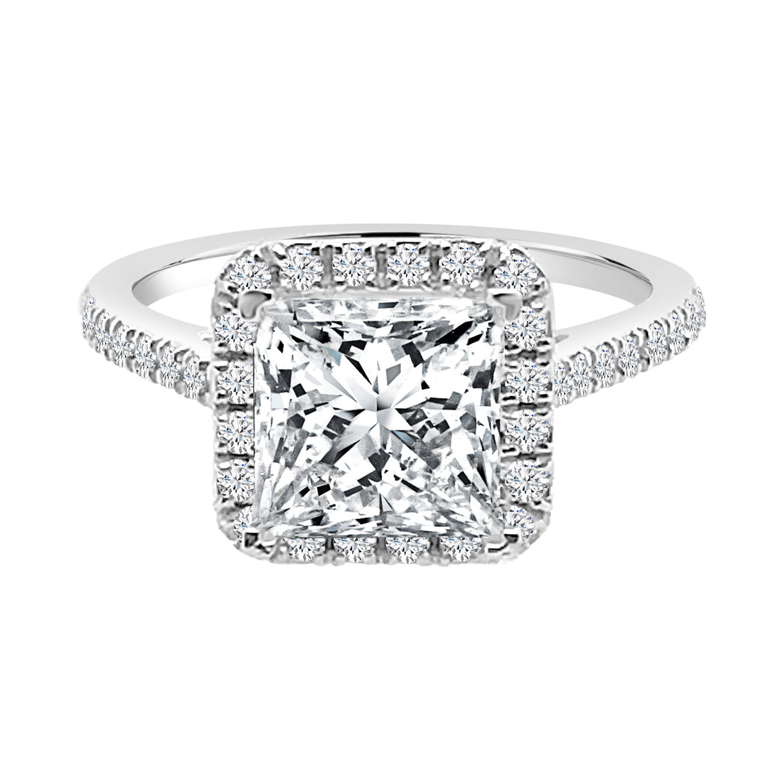 Princess Cut Natural Diamond Engagement Mounting in 14 Karat White Gold