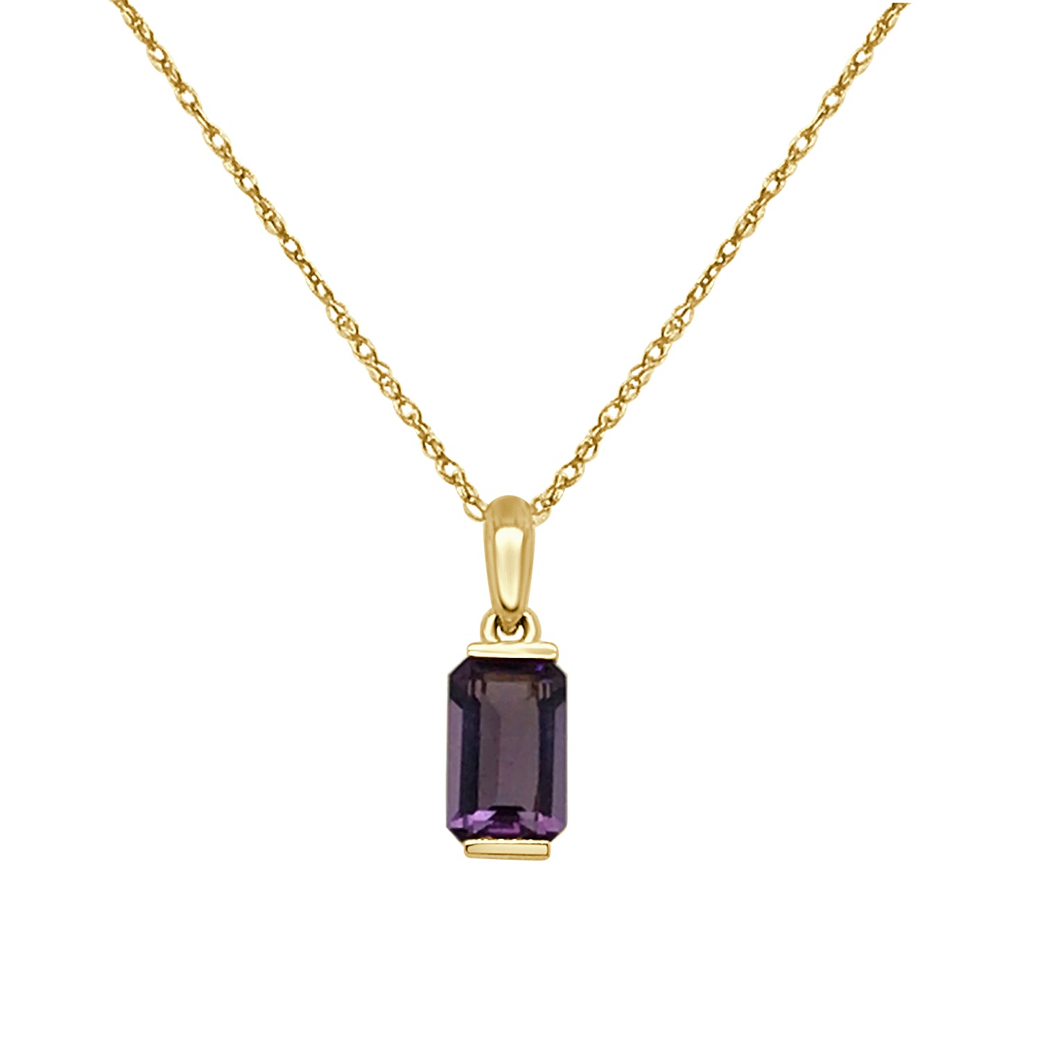 Exquisite 14 Karat Yellow Gold Amethyst Necklace - Emerald Shape, 1.09 Carat