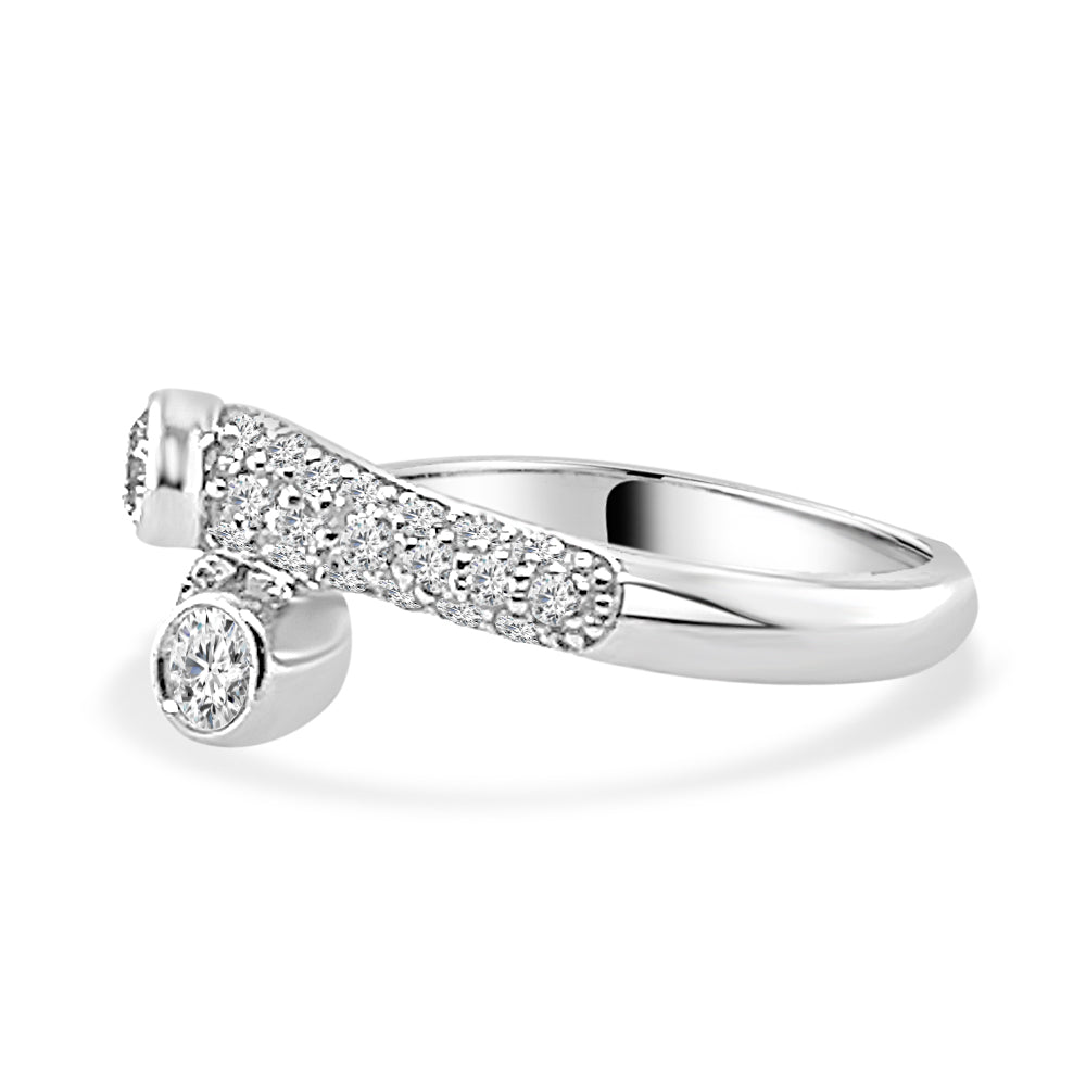 14 Karat White Gold Round Pave and Bezel Set Diamond Ring with 0.63 Carat Natural Diamond