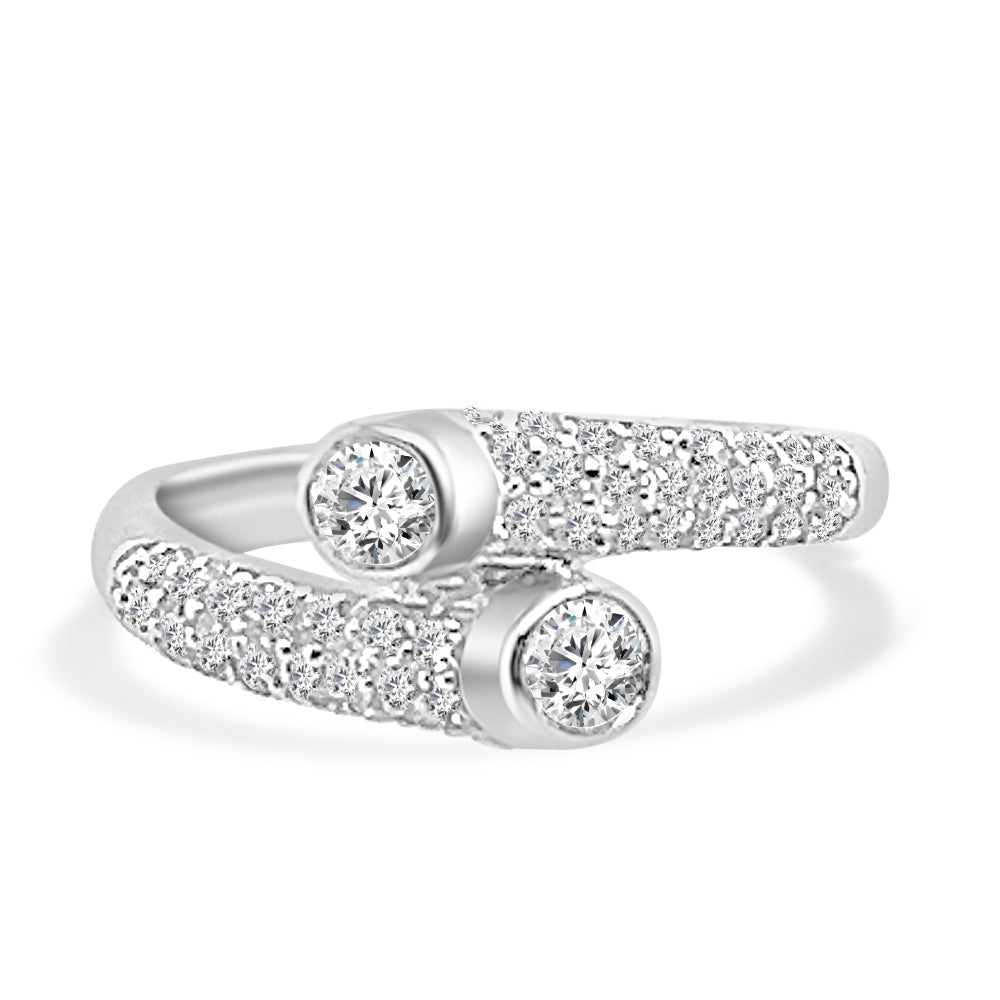 14 Karat White Gold Round Pave and Bezel Set Diamond Ring with 0.63 Carat Natural Diamond