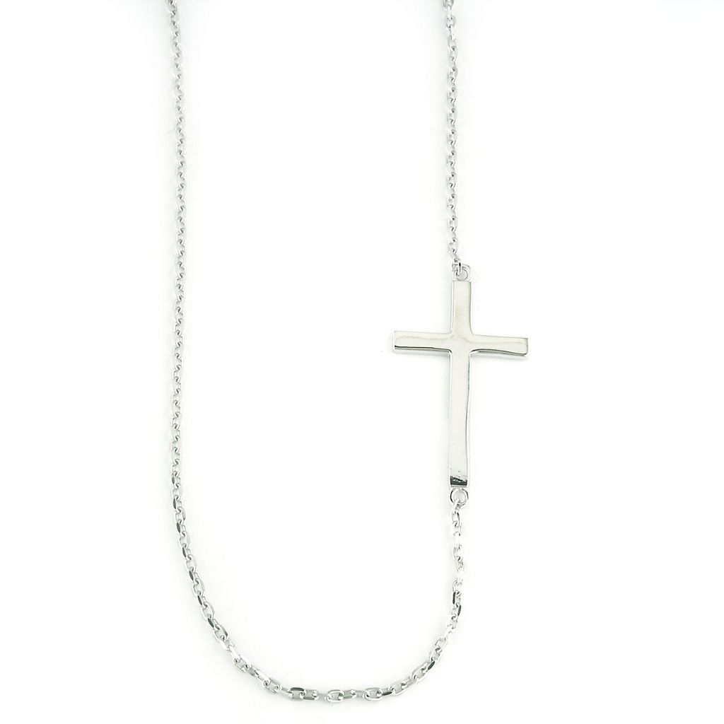 Adjustable Sterling Silver Cable Cross Necklace - Sideways Charm Design