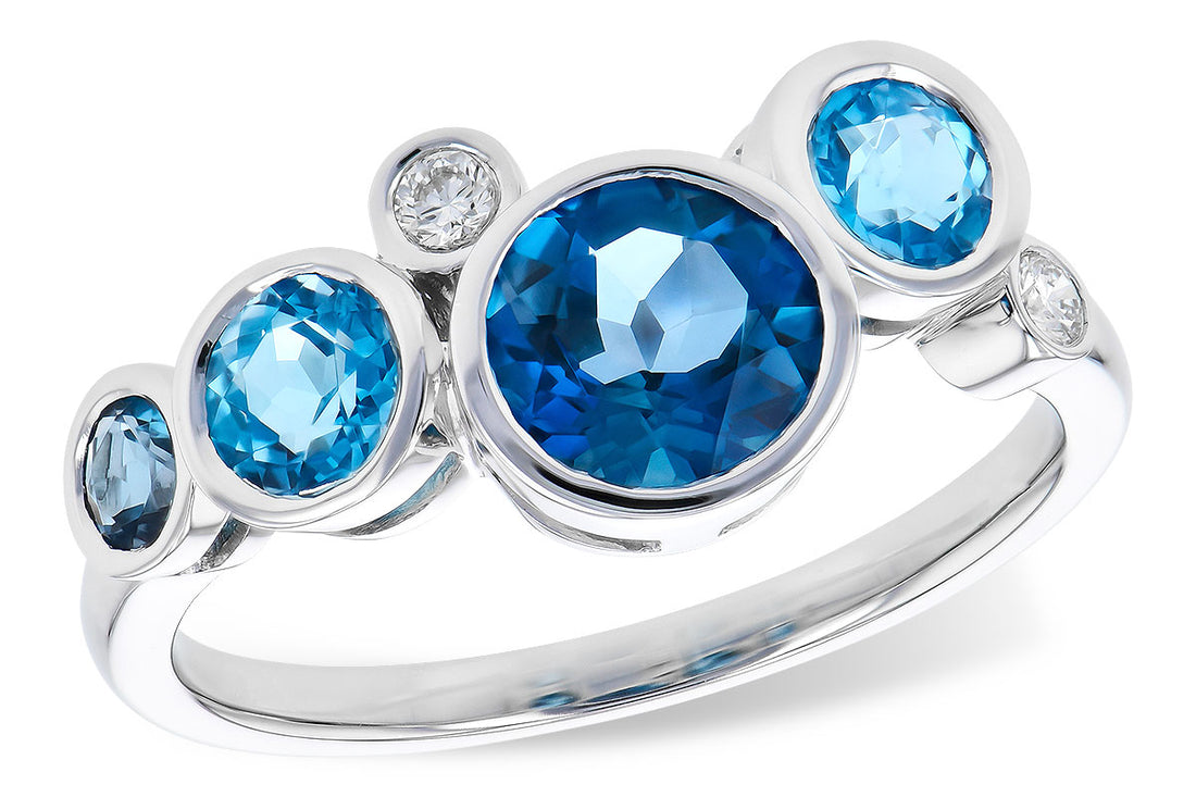 14K White Gold Blue Topaz Ring with Alternating Bubble Design - 1.40 Carats