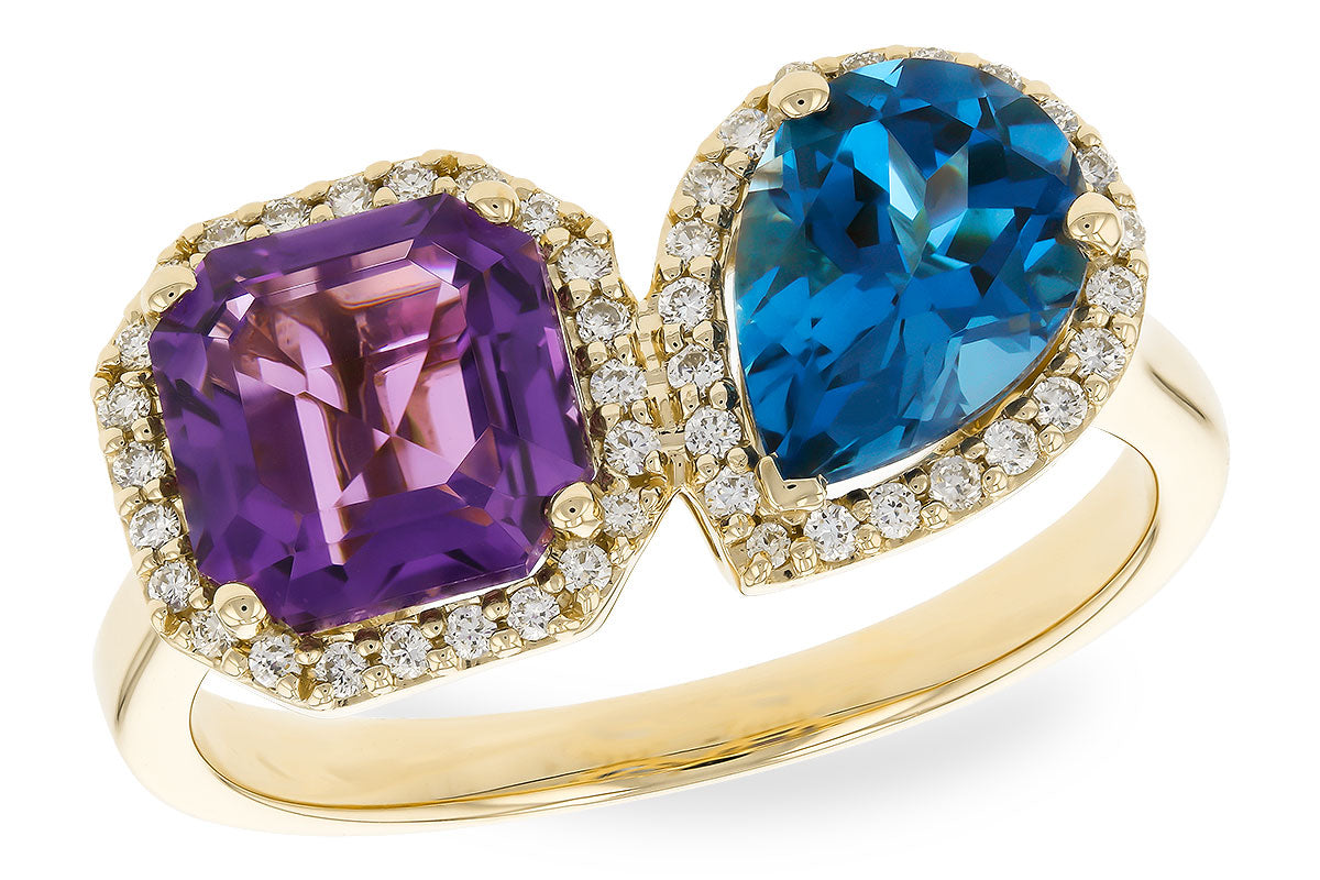 14K Yellow Gold Asscher Cut Halo 2 Stone Amethyst Ring in 1.25 Carat