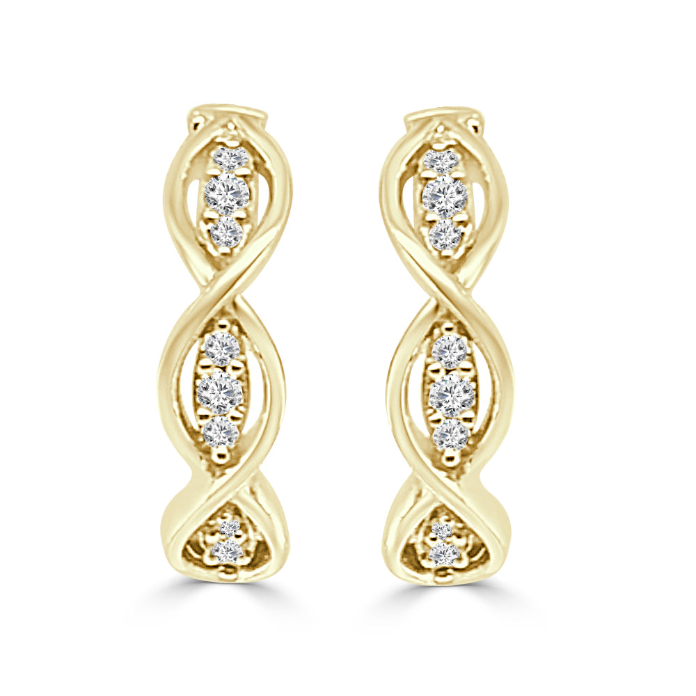 10K Yellow Gold Natural Diamond Open Work Hoop Earrings - Round Shape 0.16