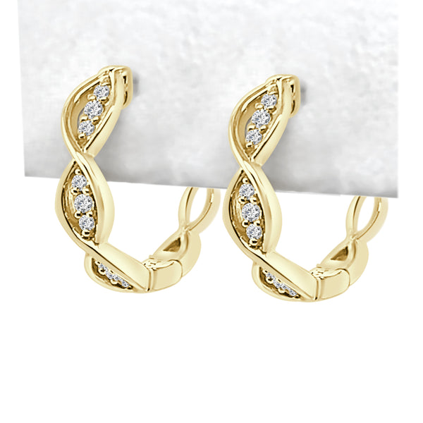 10K Yellow Gold Diamond Open Work Hoop Earrings with 0.16ct Natural Round Diamond