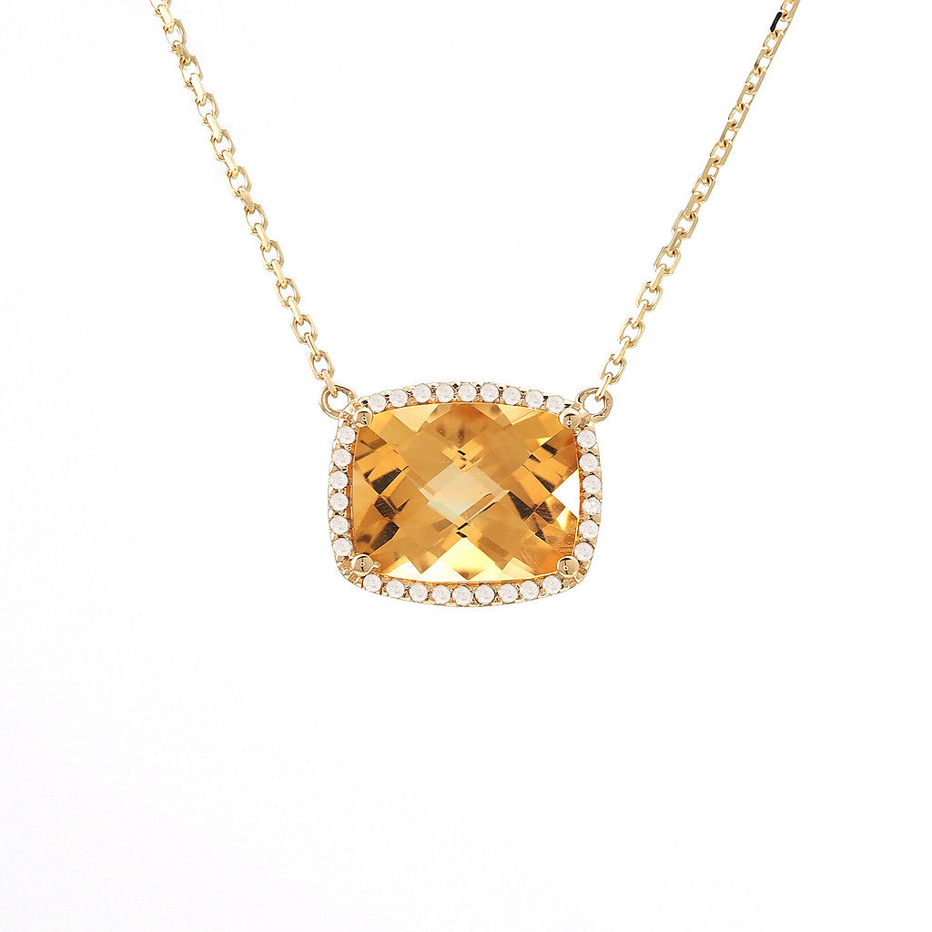 Radiant Halo: 14 Karat Yellow Gold Citrine Necklace