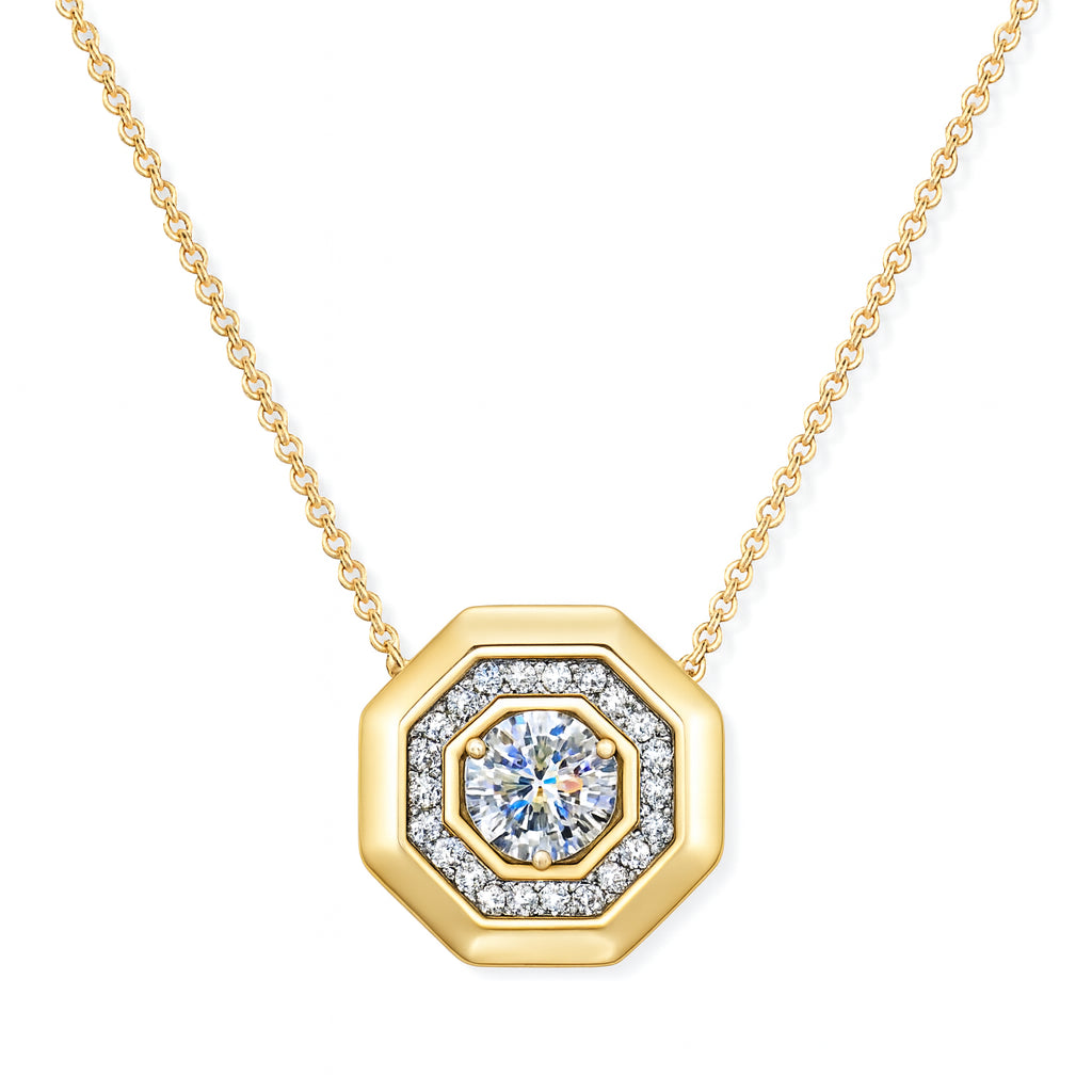 14K Yellow Gold Round Diamond Geometric Stationary Pendant Necklace (0.42 ct)