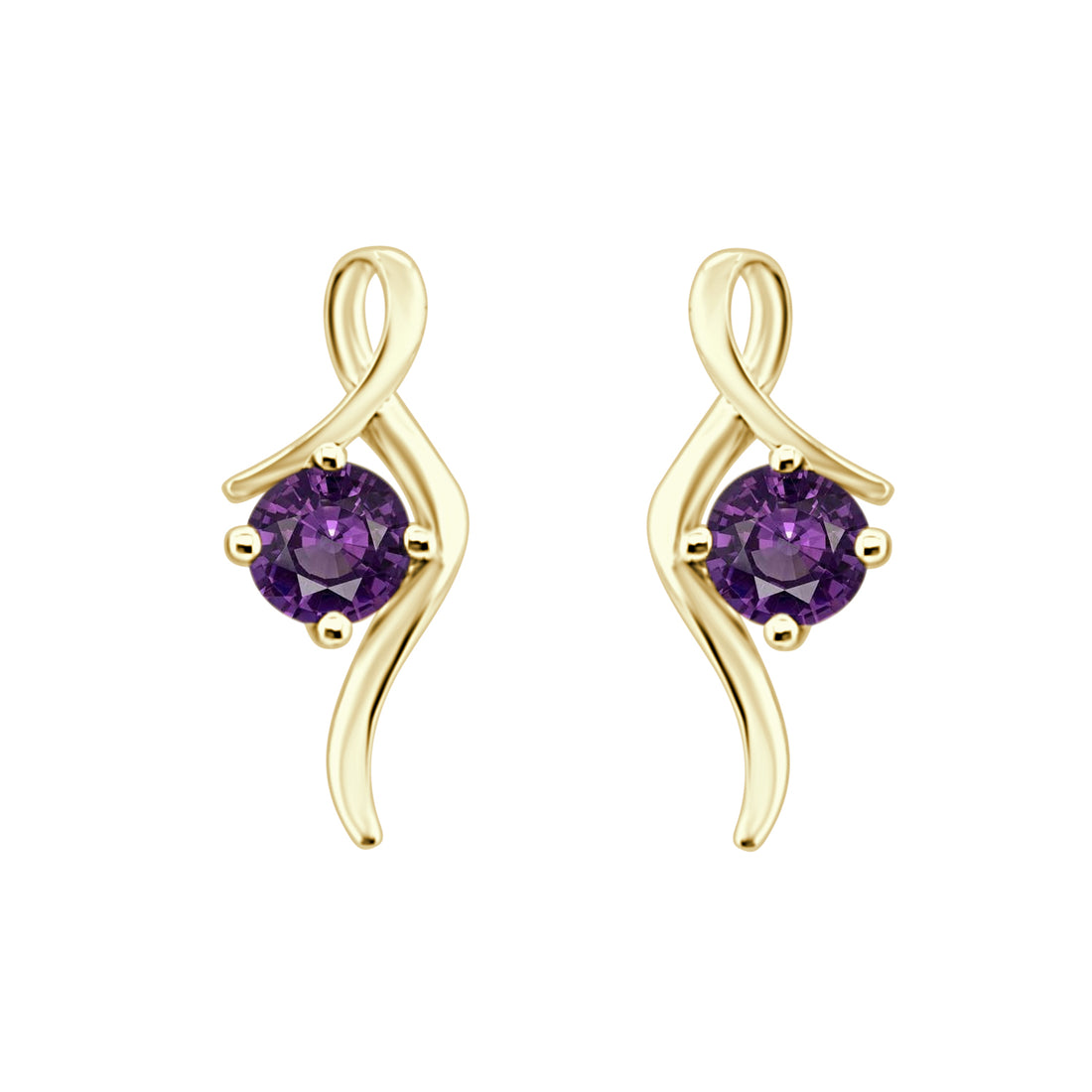 Free Form Amethyst Round Earrings in 14 Karat Yellow Gold - 0.85 Carat