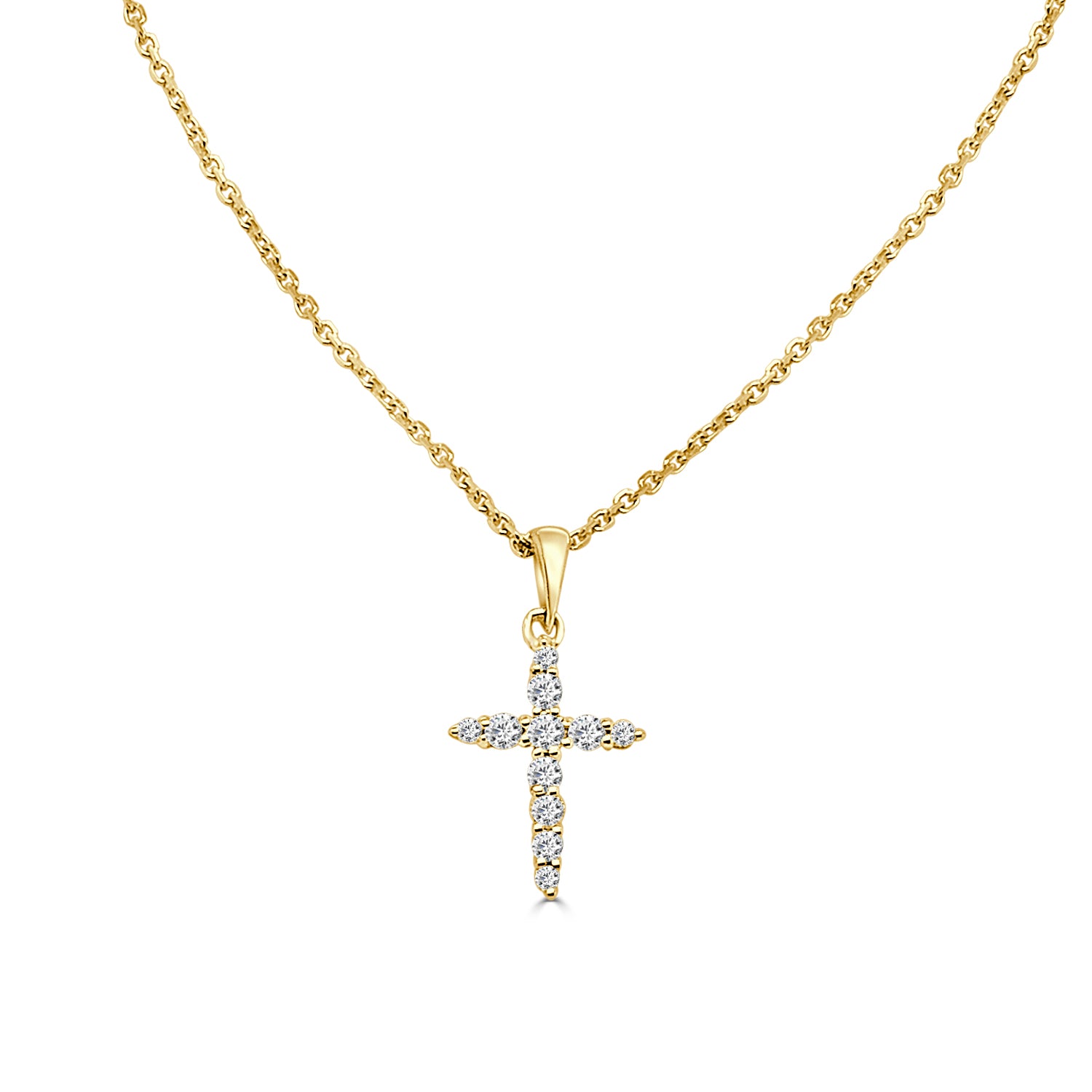 14K Yellow Gold Cross Pendant Necklace with 0.13ct Natural Diamond