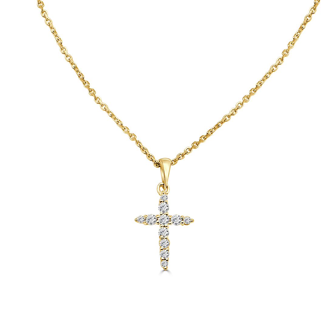 14 Karat Yellow Gold Cross Pendant Necklace with Natural Diamond - 0.13 Carat