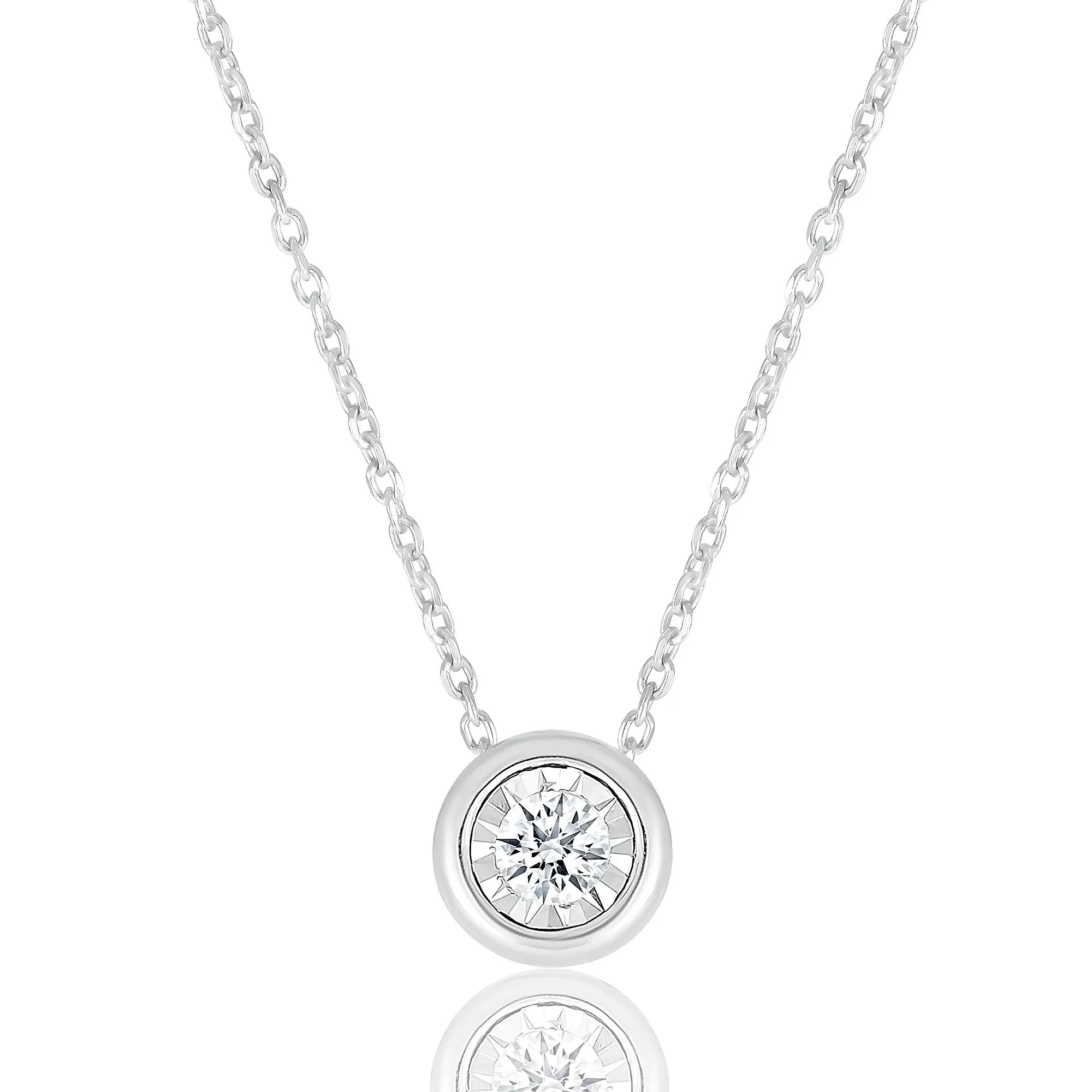 10 Karat White Gold Natural Diamond Necklace with 0.100 Carat Center Stone