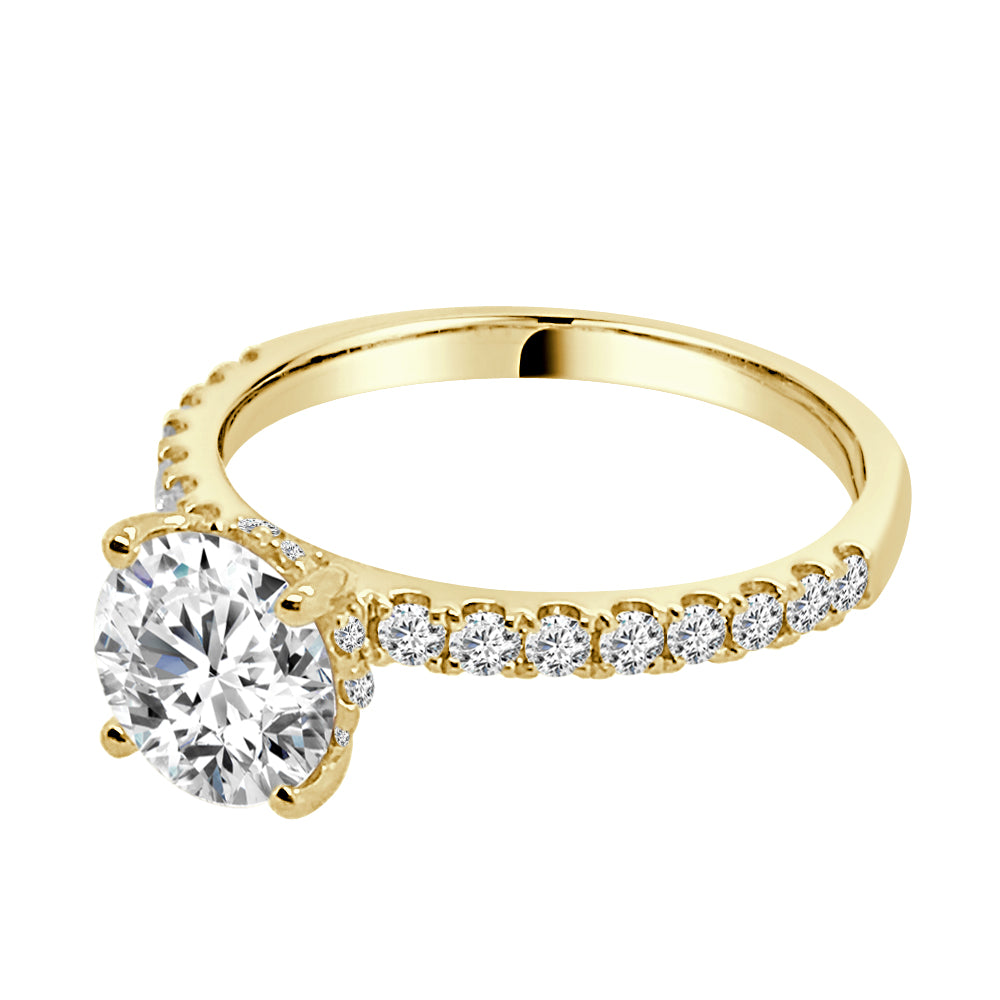 14 Karat Yellow Gold Round Diamond Shank Engagement Mounting with Cubic Zirconia Accent