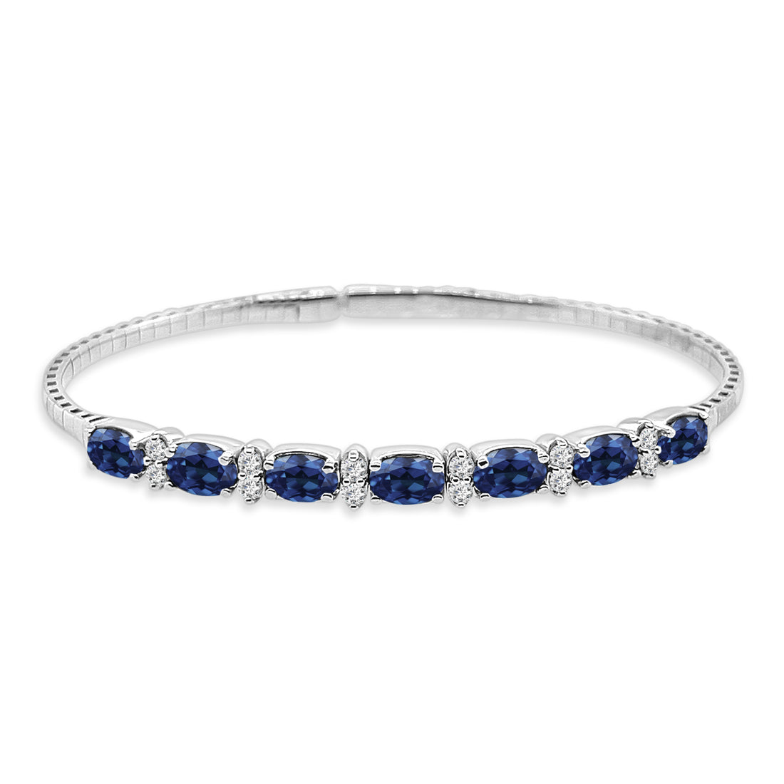 Diamond and Sapphire Bangle in 14 Karat White Gold with Stunning 3.08 Carat Blue Sapphire