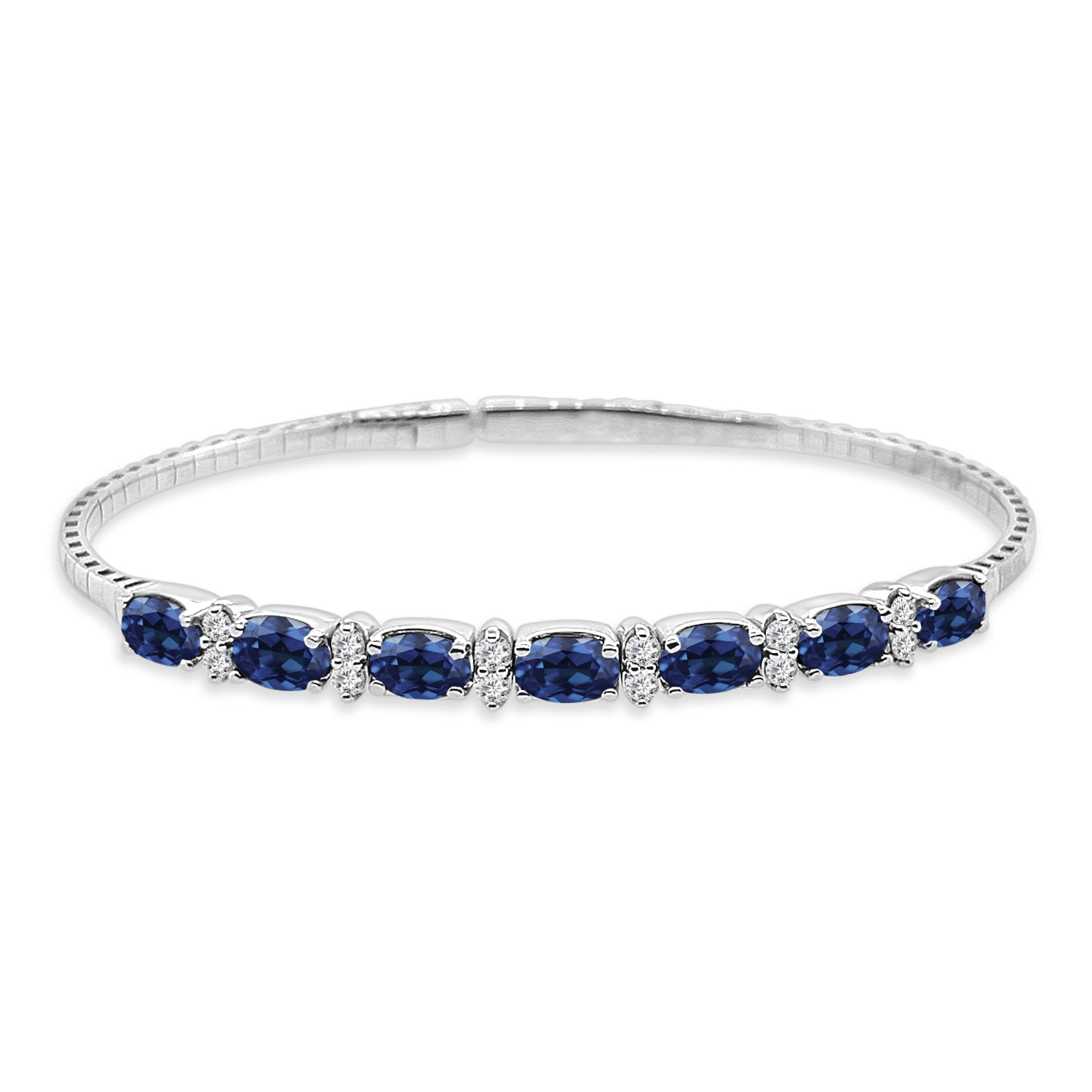 Sapphire Cascade: 14 Karat White Gold Diamond and Sapphire Bangle (3.08 Carat)