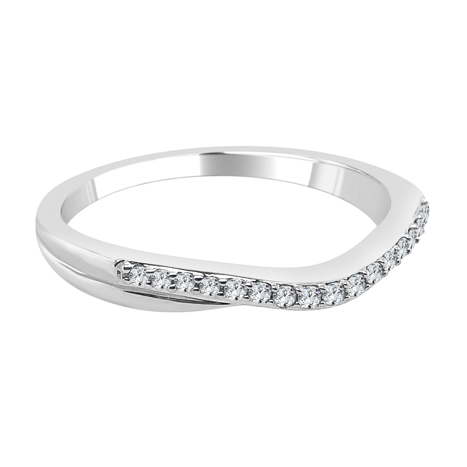 Curved 14 Karat White Gold Wedding Band with Natural Diamond, 0.10ct