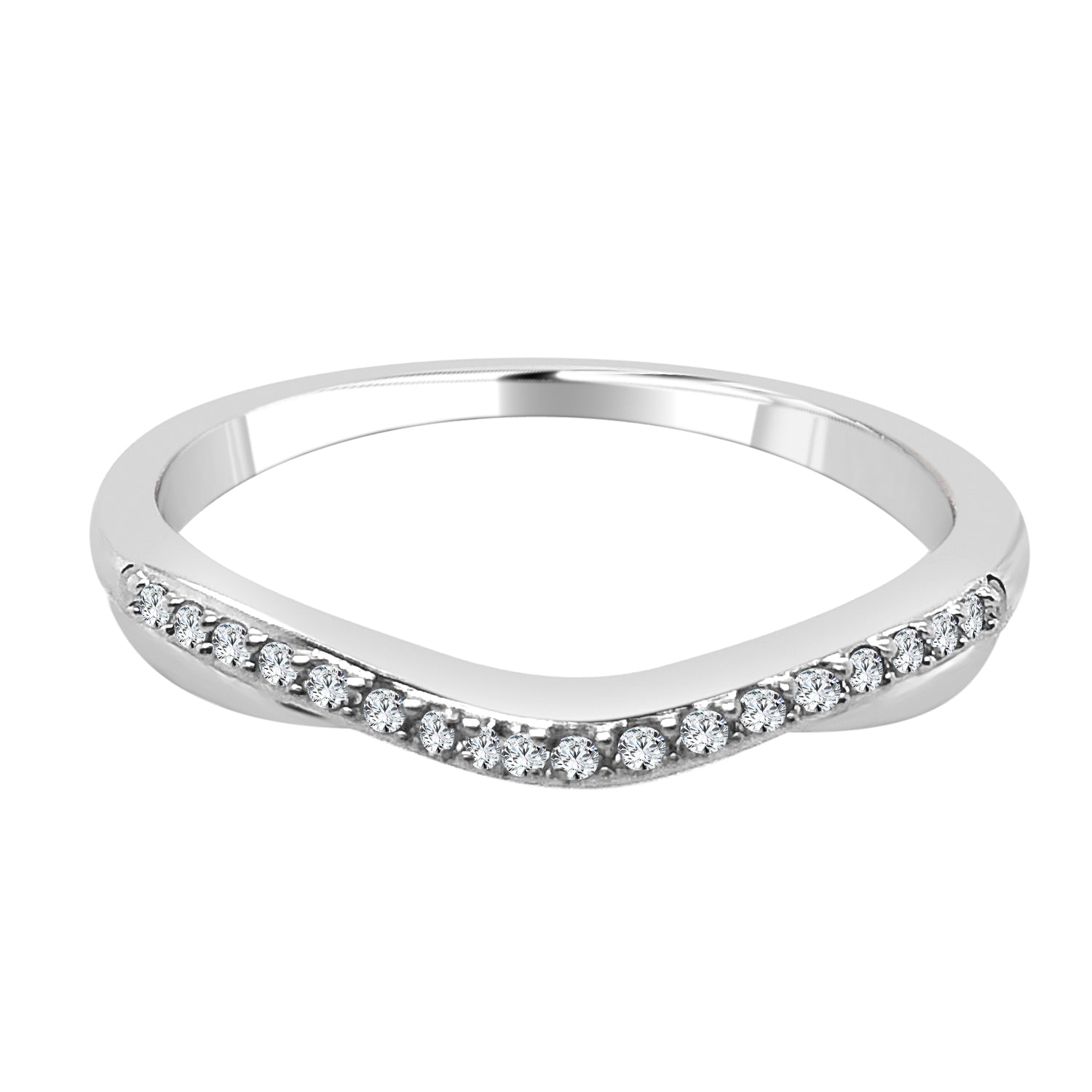 Curved 14 Karat White Gold Wedding Band with Natural Diamond, 0.10ct