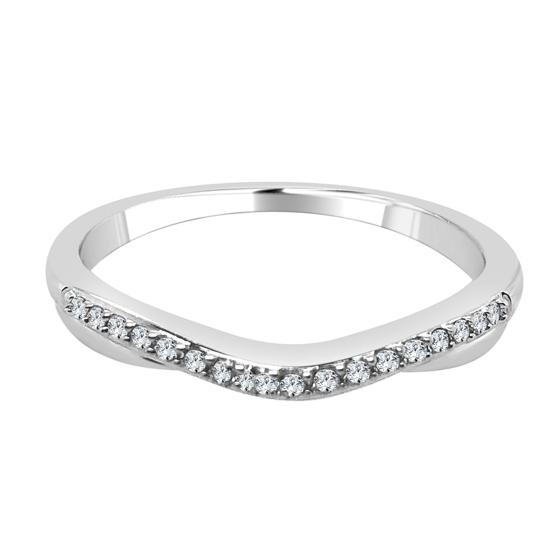 Curved 14 Karat White Gold Wedding Band with Natural Diamond Accent