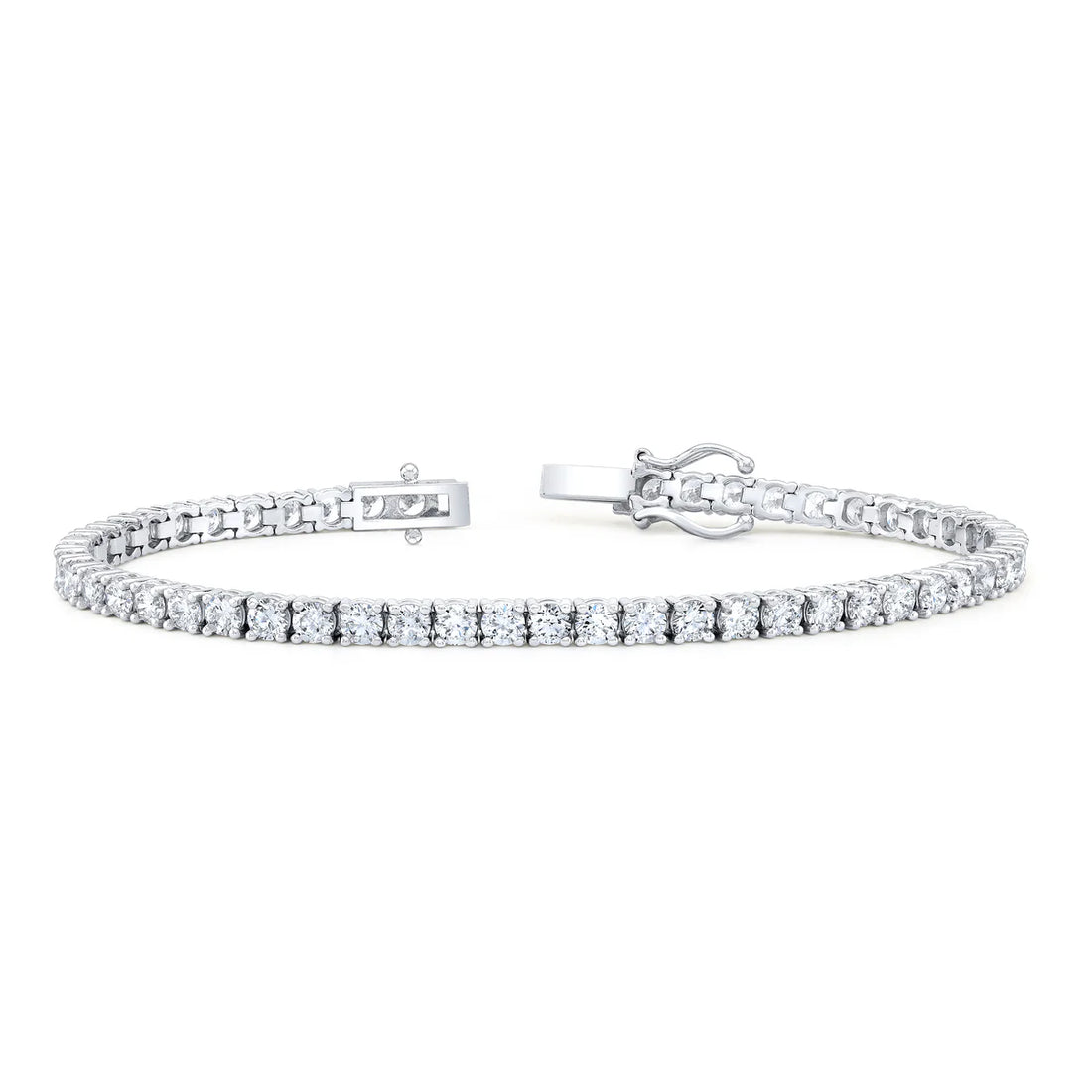 Sure! How about this for a product title: 10 Karat White Gold Round Shape Tennis Bracelet with Lab Diamond Gemstone Accent