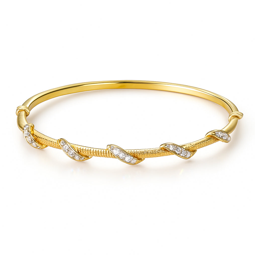 Christmas Sparkle: 14K Yellow Gold Flex Bangle Bracelet with 0.54 Natural Diamond in Round Shape