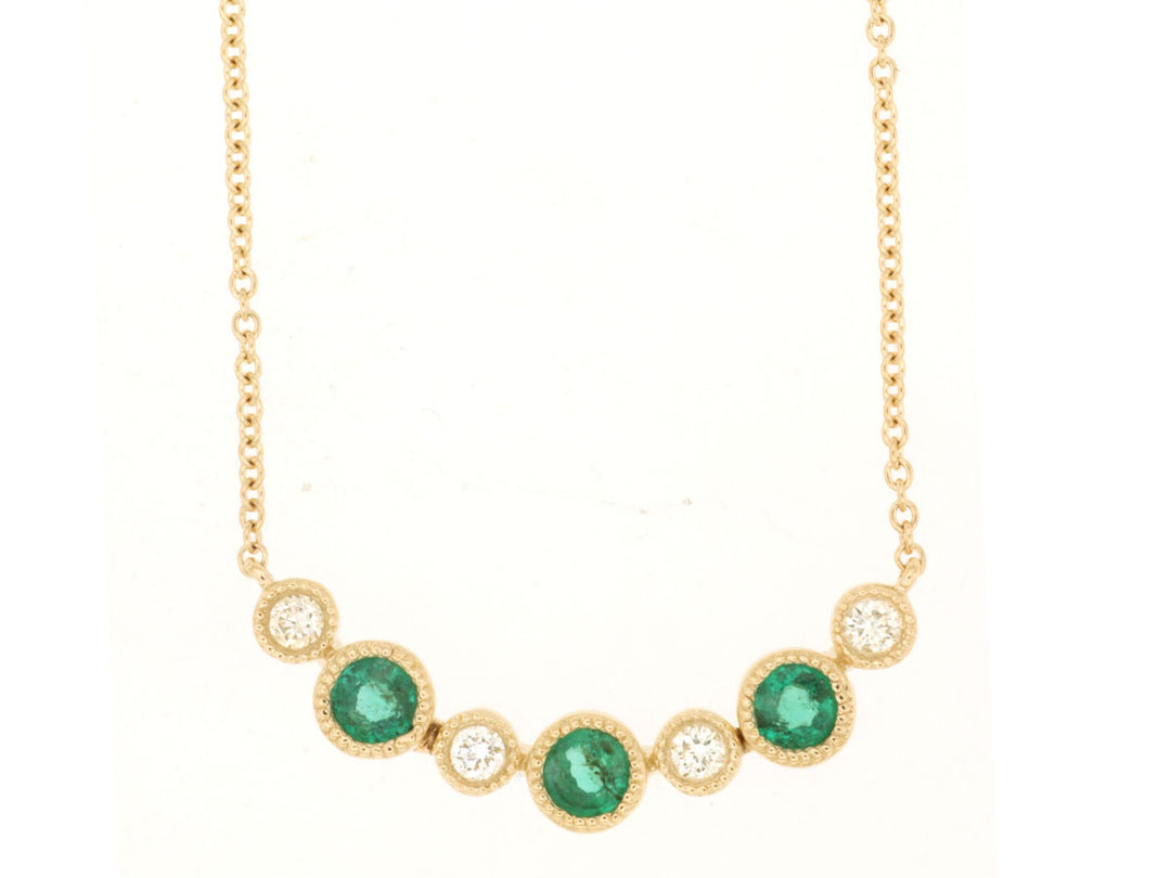 Emerald Bezel Set 6 Stone Necklace in 14 Karat Yellow Gold