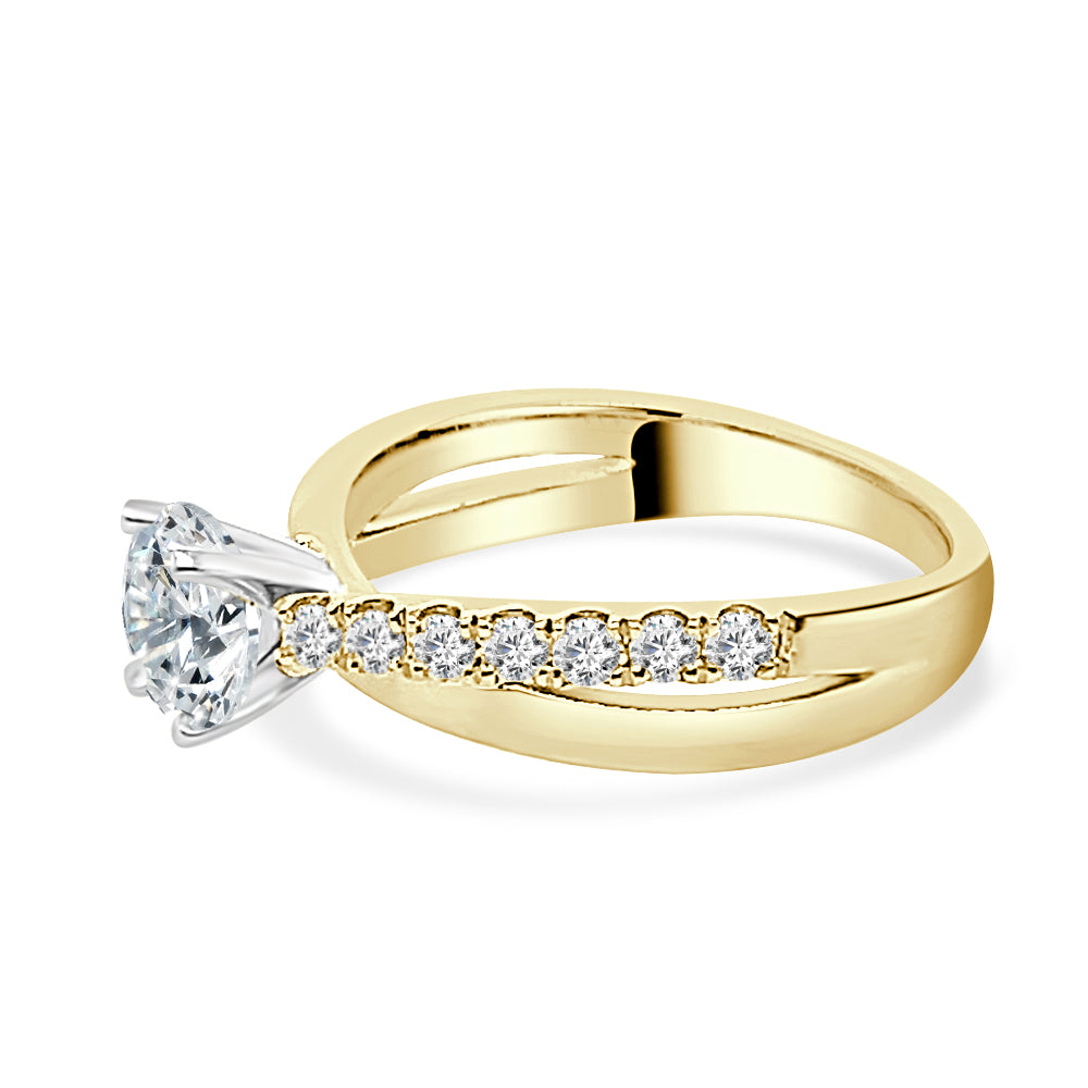 14K Yellow Gold Round Natural Diamond Engagement Mounting - High Polish Overpass Design (0.40 ct)