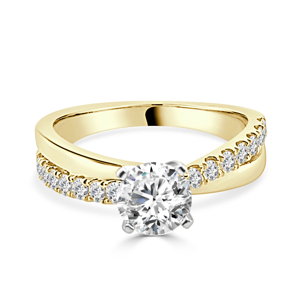 14K Yellow Gold Round Natural Diamond Engagement Mounting - High Polish Overpass Design (0.40 ct)