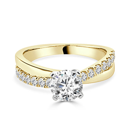 14K Yellow Gold Diamond Engagement Mounting - High Polish Overpass Mounting with Natural Round Shape 0.40 Carat Diamond