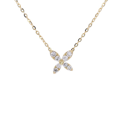 Round 0.18 Carat Natural Diamond Flower Pendant Necklace in 14 Karat Yellow Gold