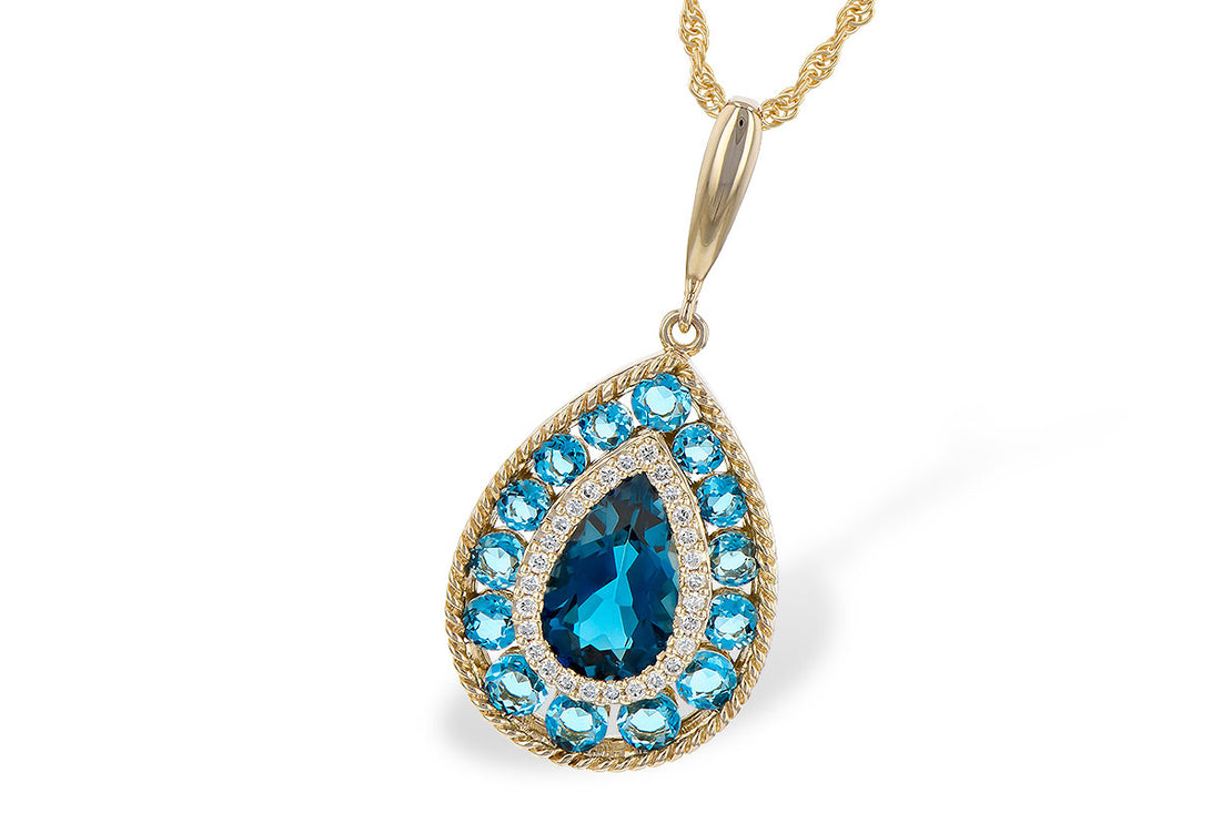 14K Yellow Gold Blue Topaz Pear Shape Pendant Necklace - 2.55 Carat