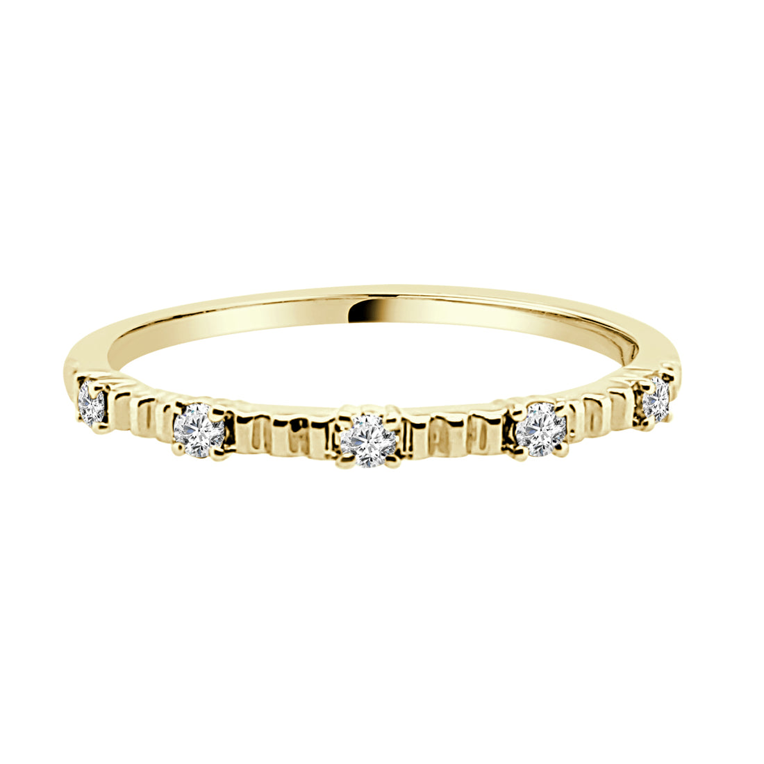 10K Yellow Gold 5 Stone Grooved Ring with 0.10 ct Natural Diamond