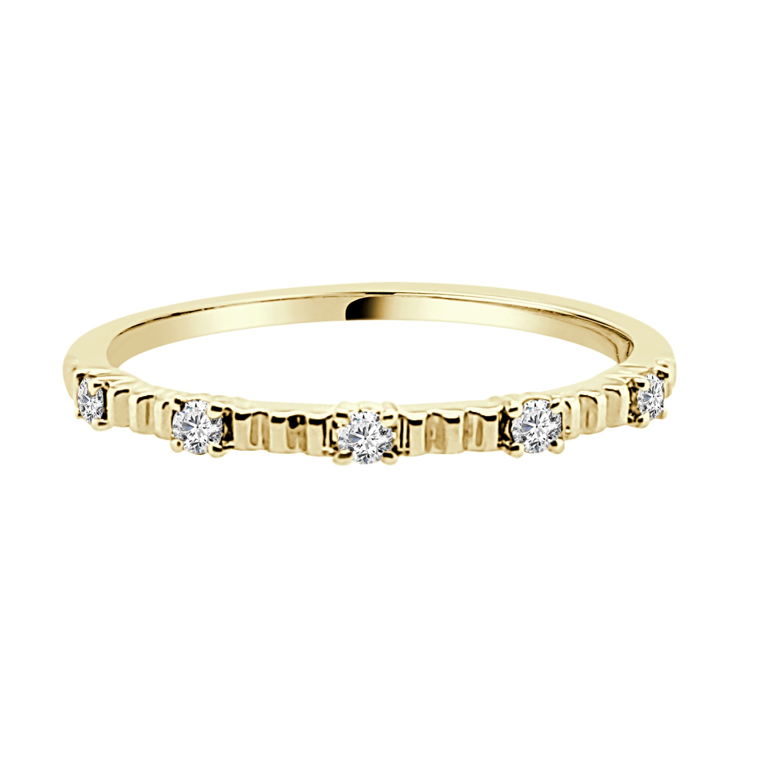Exquisite 0.10 Carat Natural Diamond 5 Stone Grooved Ring in 10 Karat Yellow Gold