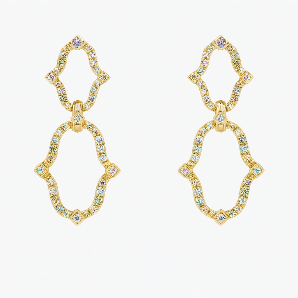 14K Yellow Gold Open Geometric Drop Earrings with Round Natural Diamond Accent