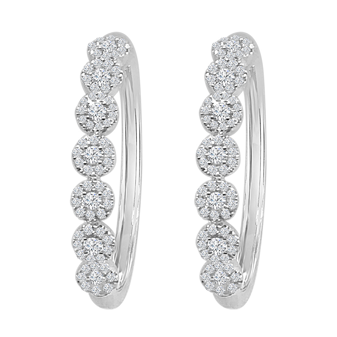 1.00 Carat Natural Diamond 7 Stone Halo Oval Earrings in 14 Karat White Gold