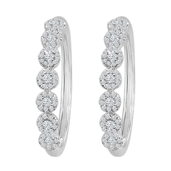 1.00 ct Natural Diamond 7 Stone Halo Oval Earrings in 14 Karat White Gold