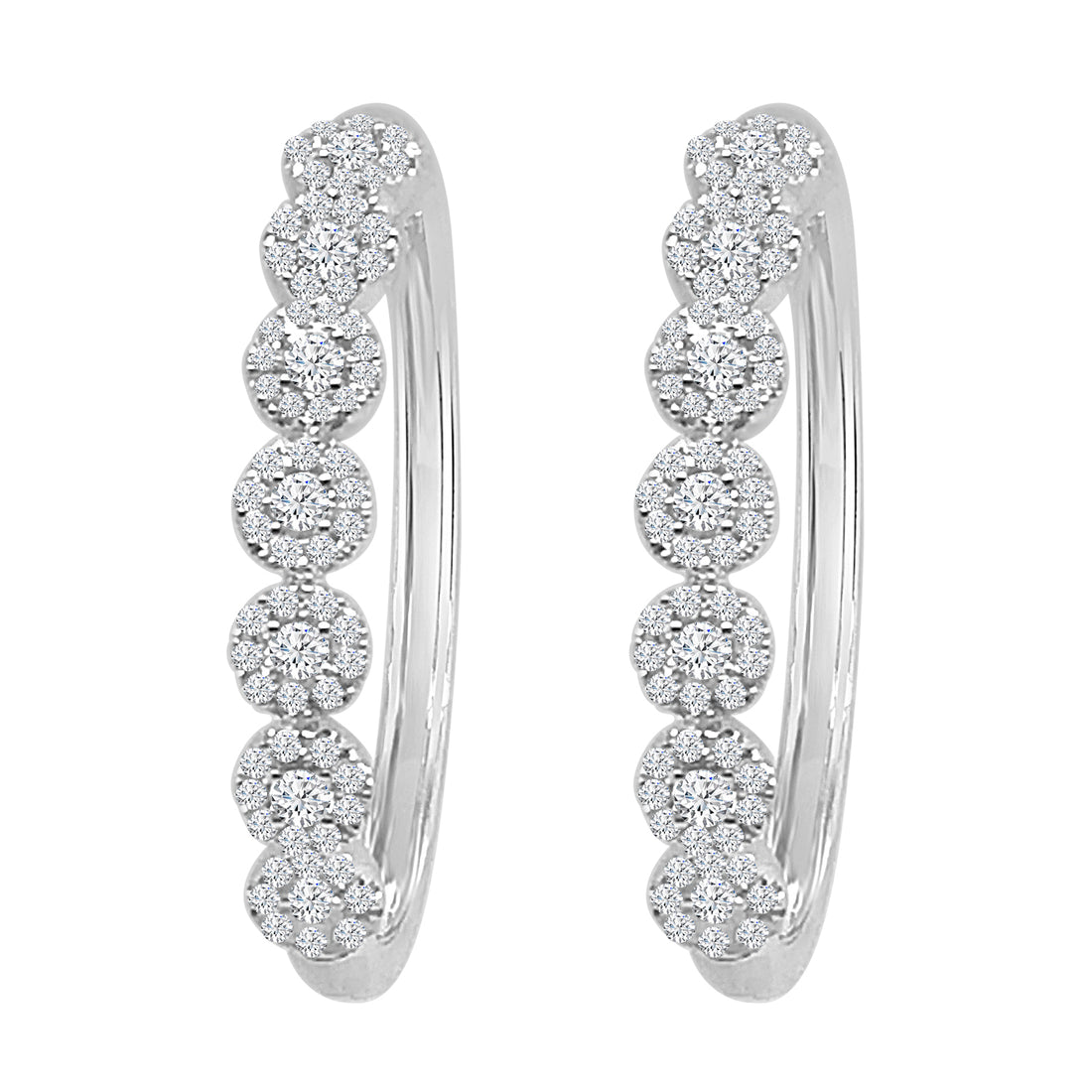1.00 ct Natural Diamond 7 Stone Halo Oval Earrings - 14 Karat White Gold