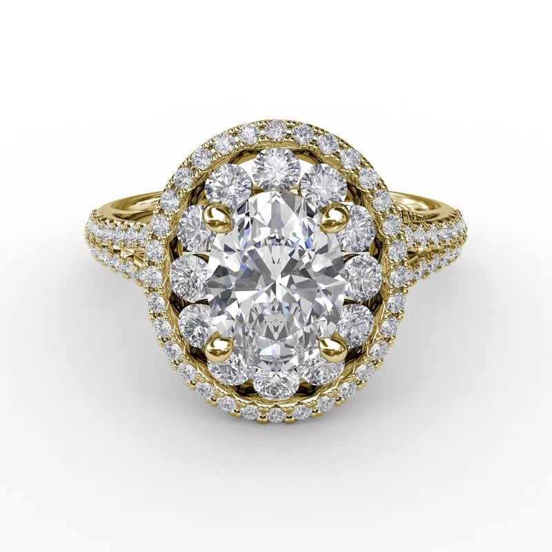 14K Yellow Gold Split Shank Oval Double Engagement Mounting